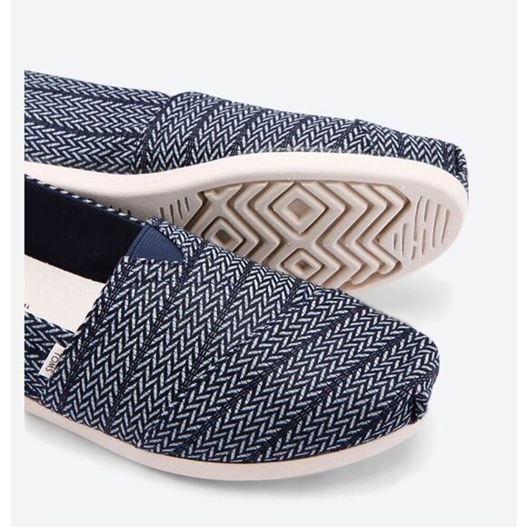 NWT Toms Womens Alpargata Round Toe Woven Classics Espadrille Navy Herringbone O - Picture 1 of 9